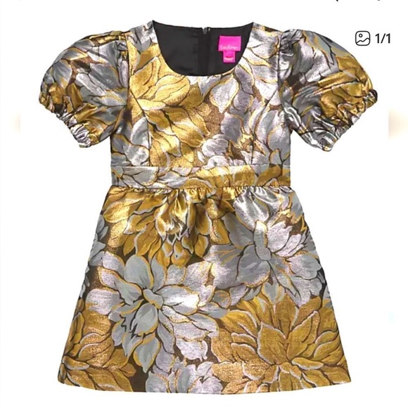 Lilly Pulitzer Other - Lilly Pulitzer 2T Mini Priyanka Dress Gold and Silver metallic peony brocade